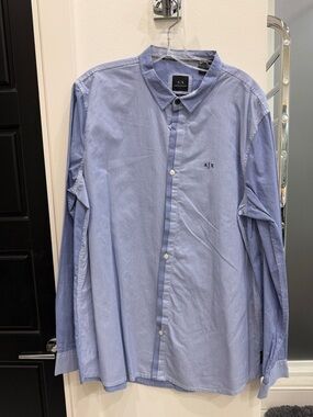 A/X Armani Exchange Light Blue Striped Button-Up Shirt